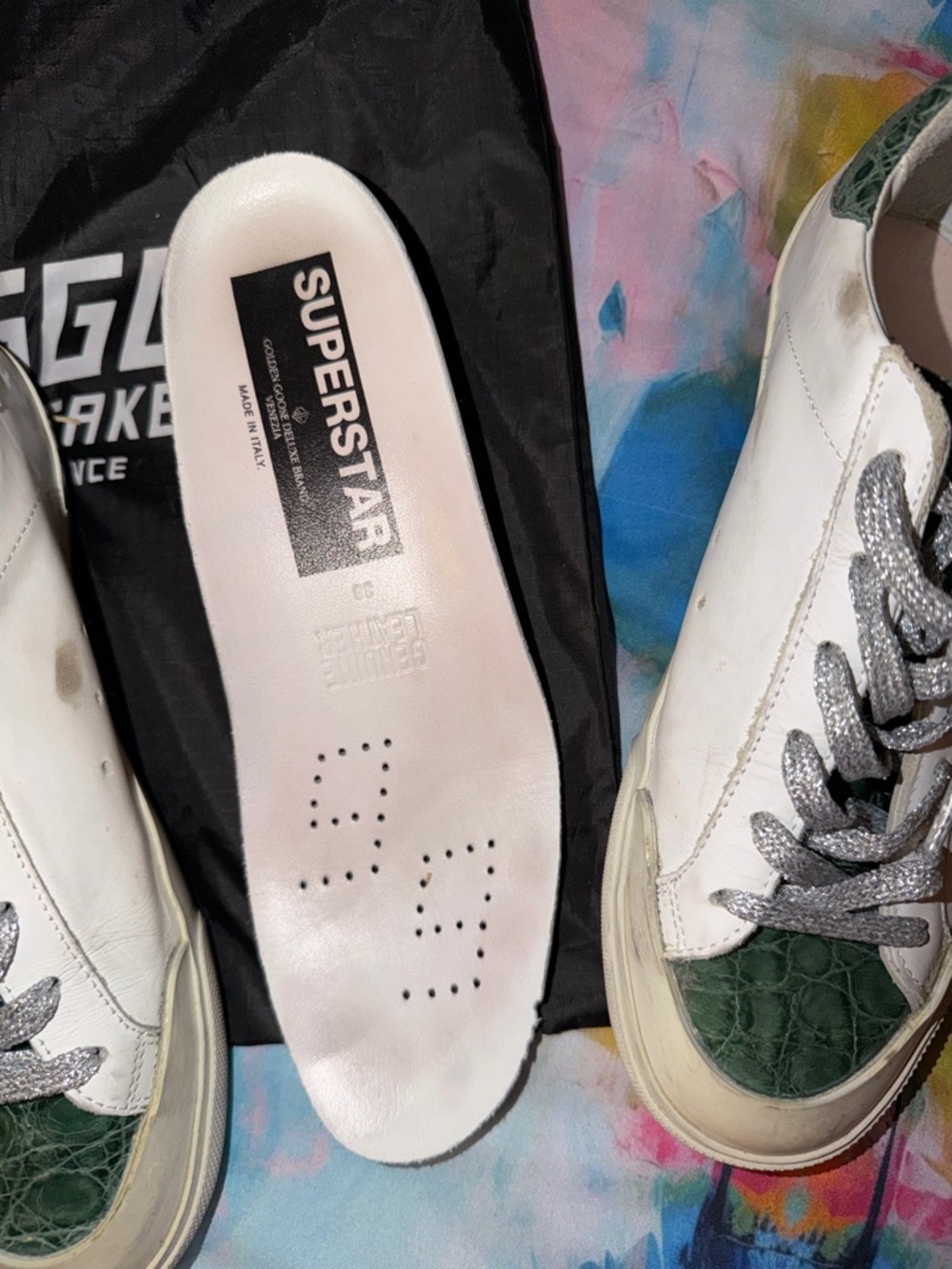 Golden Goose Swarovski Crystal and Green Crocodile Superstar Sneaker Tennis Shoe - Picture 5 of 13
